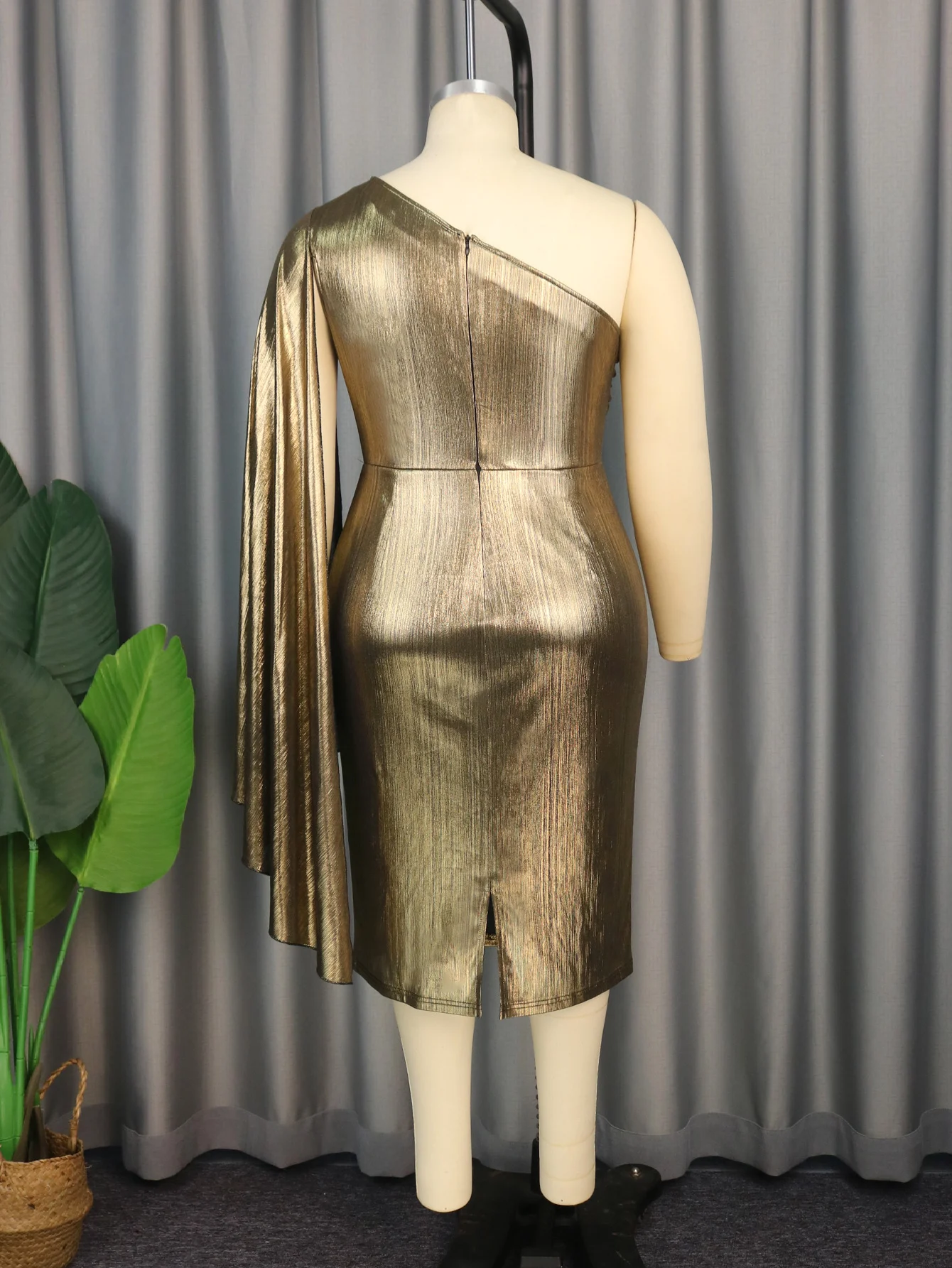 Onregelmatige Feestjurk Voor Vrouwen Één Schouder Imperium Bodycon Goud Glanzend Vergulde Avond Verjaardagsfeestje Midi-Jurken Outfits