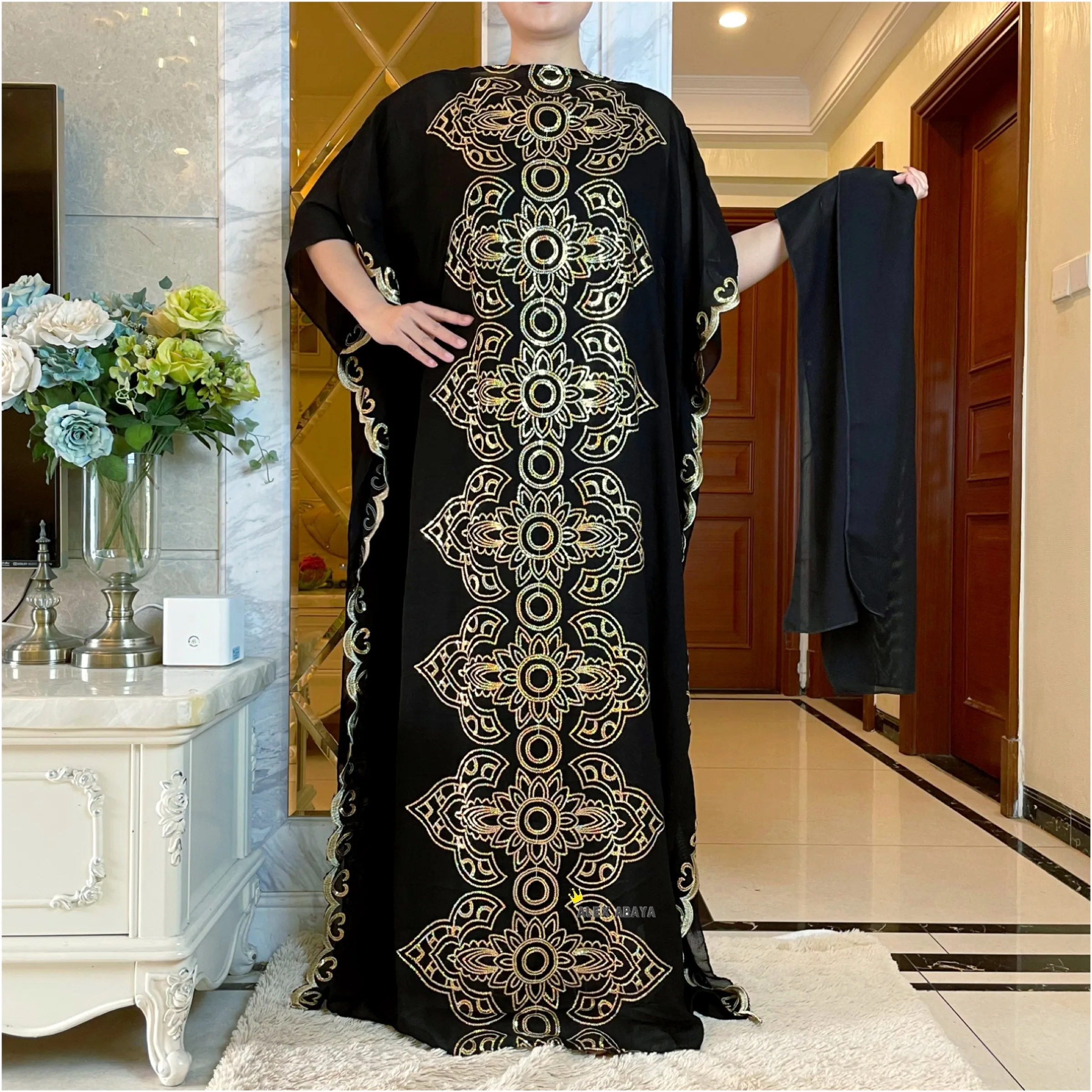 2023 Good Quality African Spring Dresses For Women Muslim Abaya Dubai  Sequins Embroidery Fashion Dress American Islam Clothing