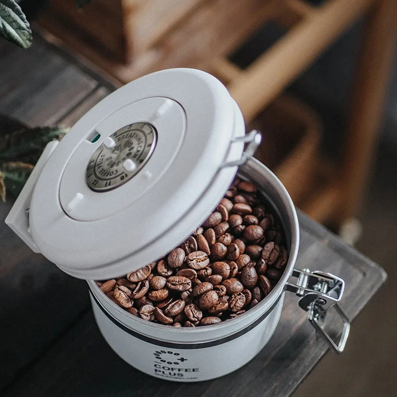 Stainless Steel Coffee Bean Preservation Tank Coffee Powder Sealing Container Moisture-proof One-Way Exhaust Valve Sealing Box