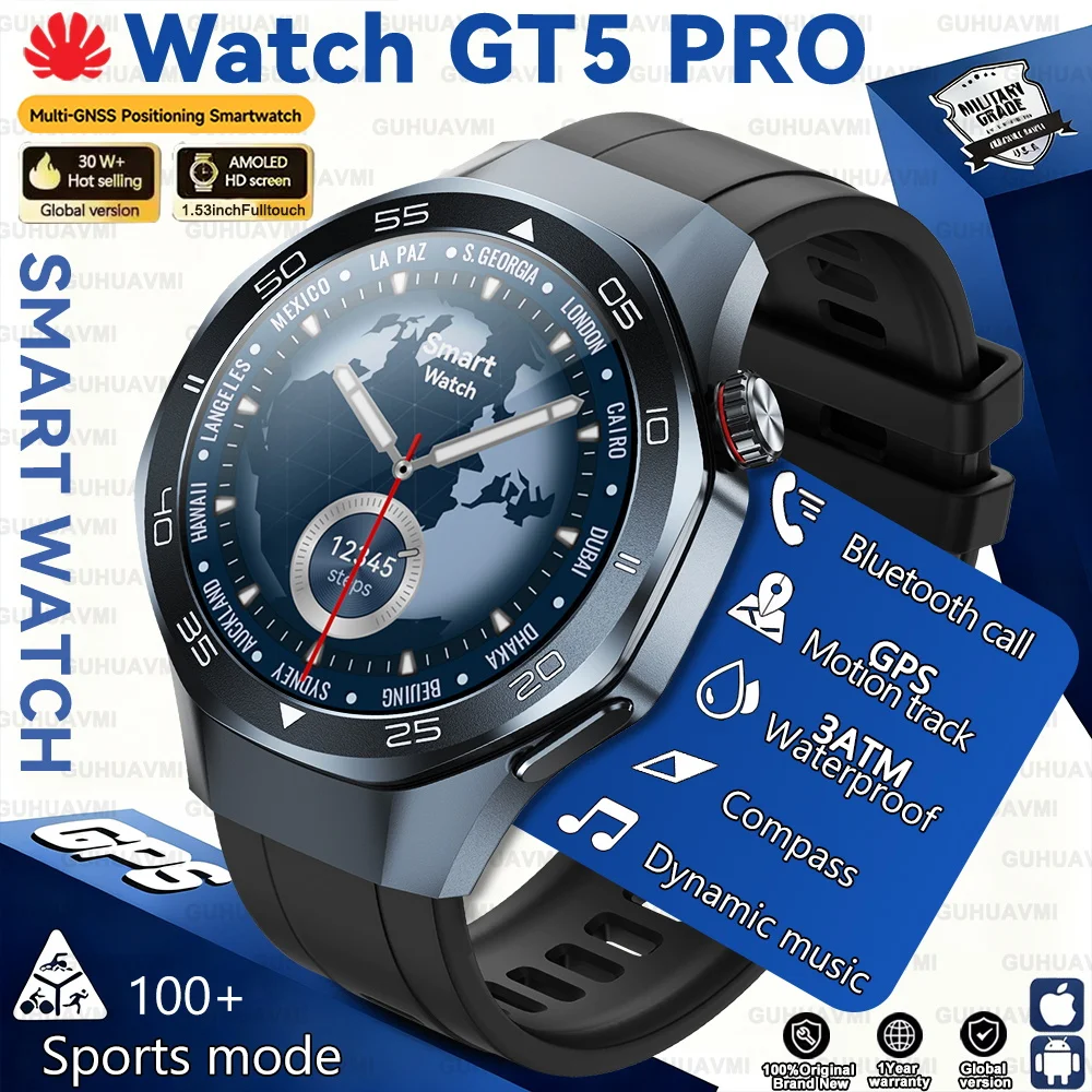 

2025 New GT5 PRO Smart Watch Men GPS track 1.53" HD AMOLED Screen Heart Rate Bluetooth Call Compass 3ATM Swim SmartWatches Women