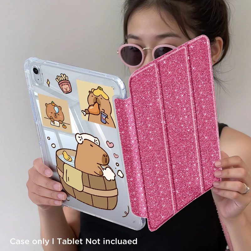 

Блестящий розовый/фиолетовый чехол/подставка для iPad Air 4/5/6/7, iPad10/11, Pro 11, mini 6/7, 10,2 дюйма Складной, с прорезью для ручки, автоматическое пробуждение/сон.