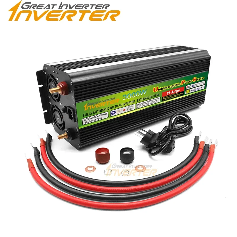 Made in China High-quality UPS Charger Power Inverter 2000W 3000W Modified Sine Wave DC 12V 24V to AC 220V LCD Display With USB