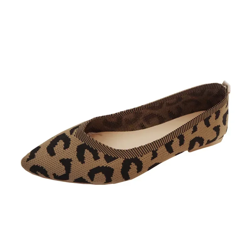 Mocassini Appartamenti Leopardo Punta a punta Scarpe casual da donna Nuovo lavorato a maglia poco profondo Comodo Zapatos da passeggio Suola