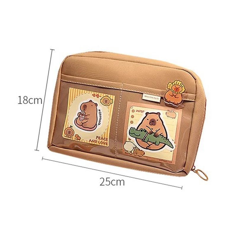 Large Capacity Kawaii Capybara Multi Layered Stationery Bag Cartoon Cute Pencil Case Simple Cosmetic Bag School Office Supplies