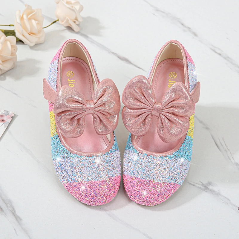 

2024 Children's Shoe for Girl Sequins Sweet Princess Causal Dance Ballet Shoes Fashion Versatile Kids Shallow Glitter Flat Shoes