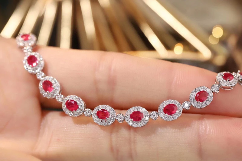 KUGG 100% 18K White Gold Bracelet Luxury Design Natural Diamond Natural Ruby Engagement Bracelet for Women High Party Jewelry