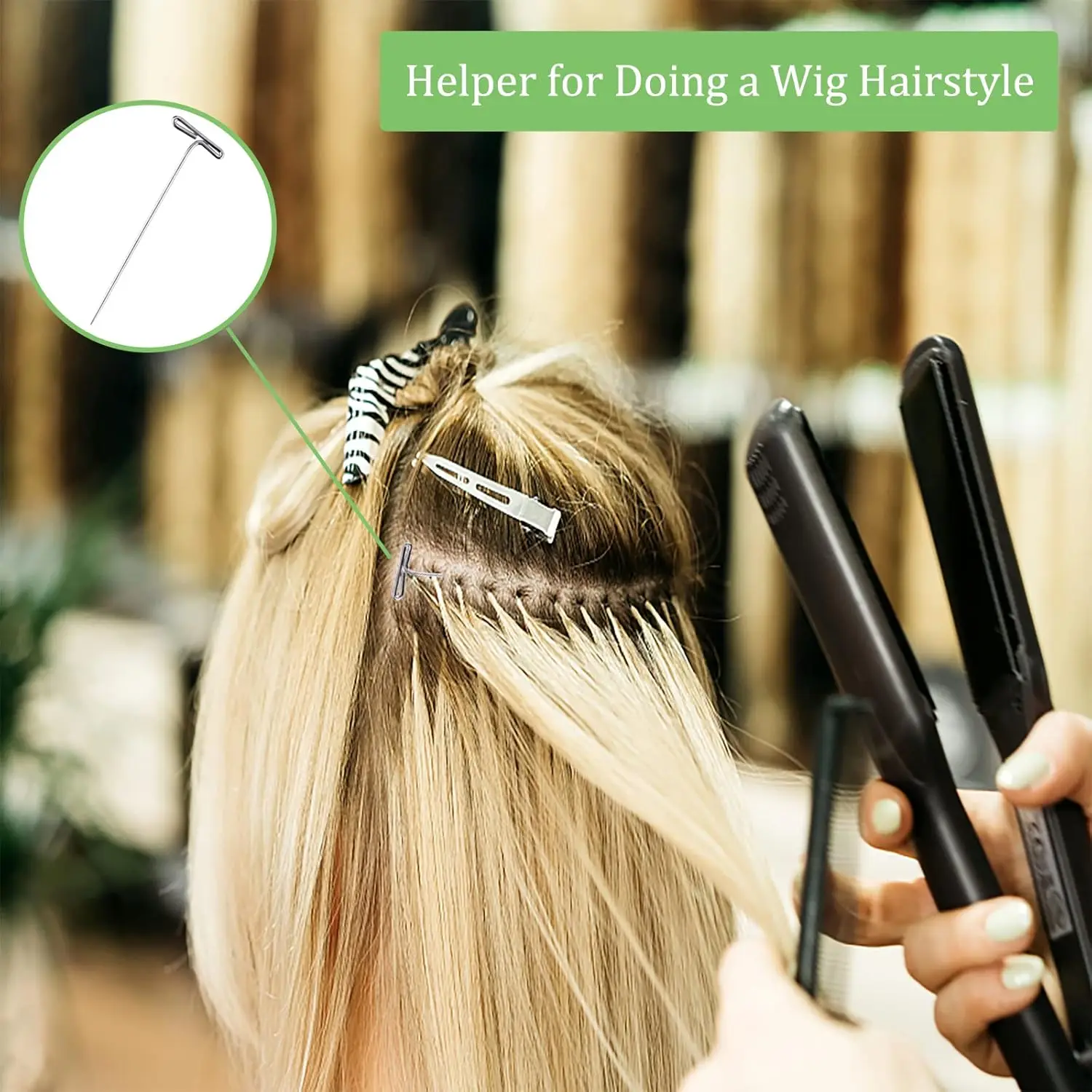 Kit de fabrication de perruques-épingles en T, aiguilles incurvées en C, aiguilles à tricoter avec ciseaux à fil pour la couture, les Extensions de cheveux, l'artisanat de modélisation