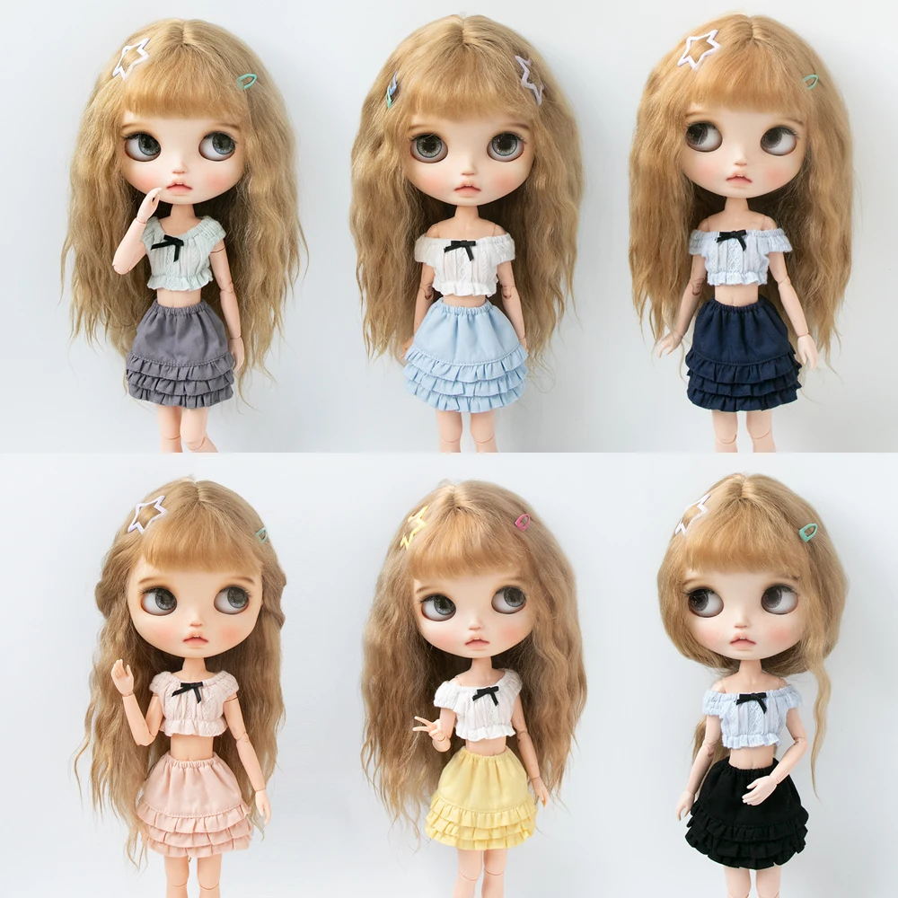 Blyth Kleidung, geschichteter kurzer Minirock, Fliege, Weste, Hose mit weitem Bein, Hemdkleid-Set für Azones Ob22 24 Ker YMY Puppenzubehör
