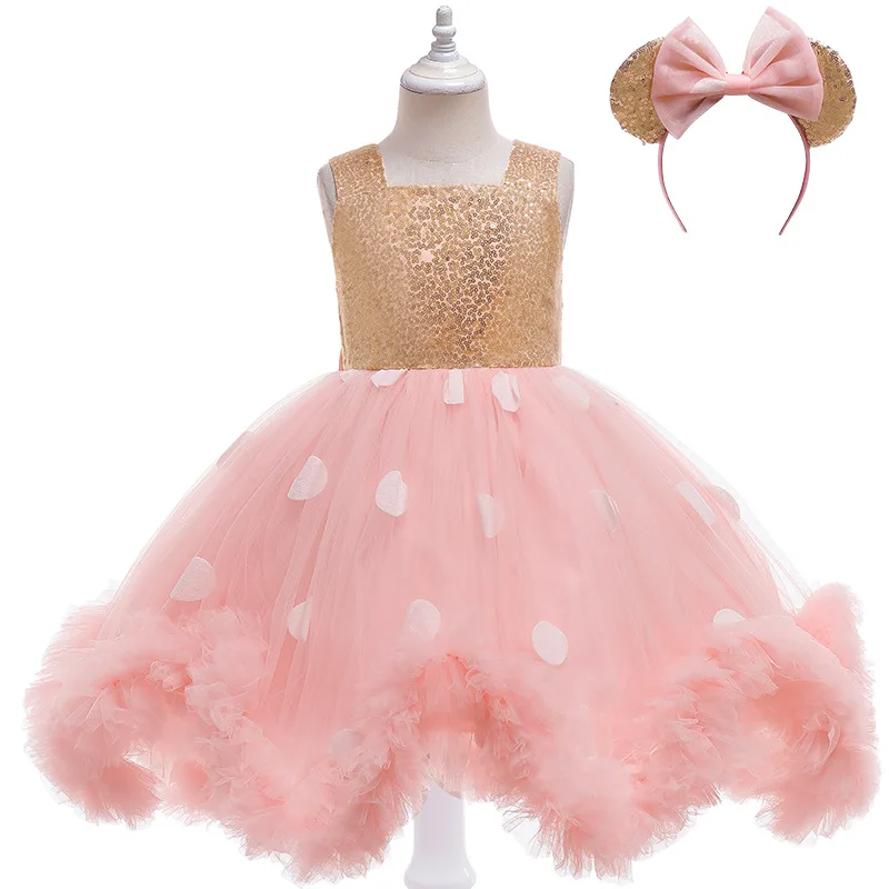 Mädchen-Geburtstagskleid – Asymmetrisches, gestuftes Rüschen-Partykleid für Kleinkinder, Rezital- und Fotoshooting-Kinderkleidung