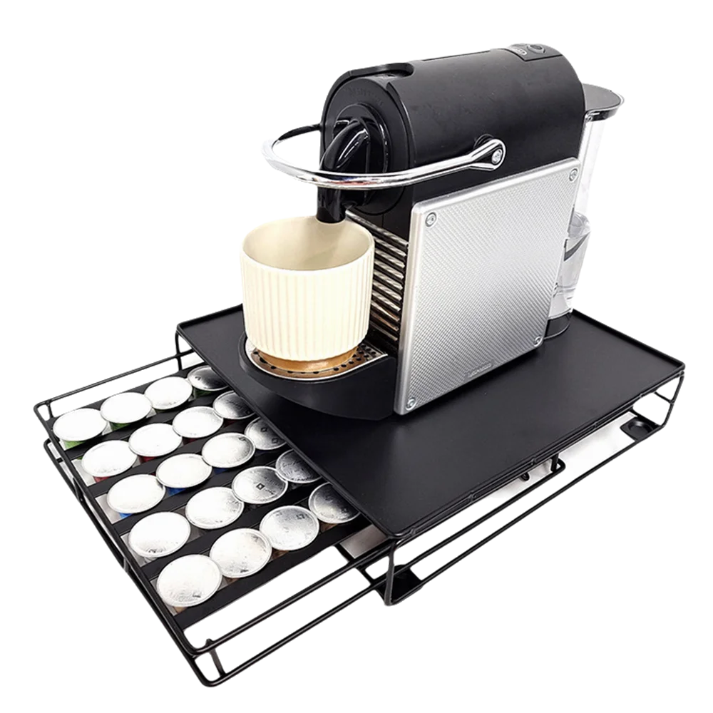 

Nespresso Coffee Pod Holder Storage Drawer Holder, 40 Capsule Capacity, Black Coffee Rack