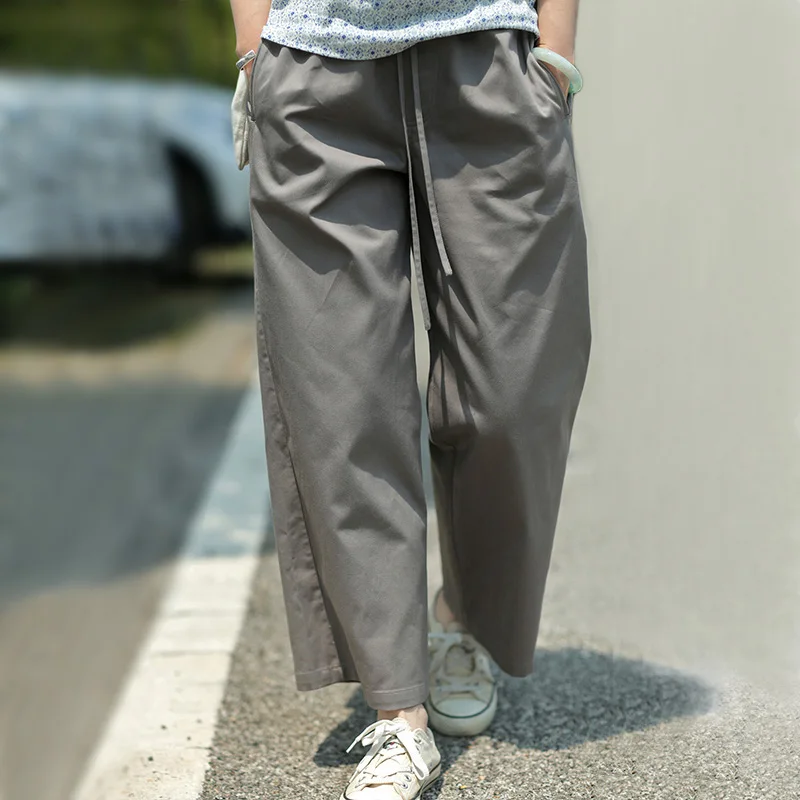 

Художественные брюки свободного кроя с эластичным поясом на шнурке, оригинальный косой узор, из чистого хлопка, удобные женские брюки