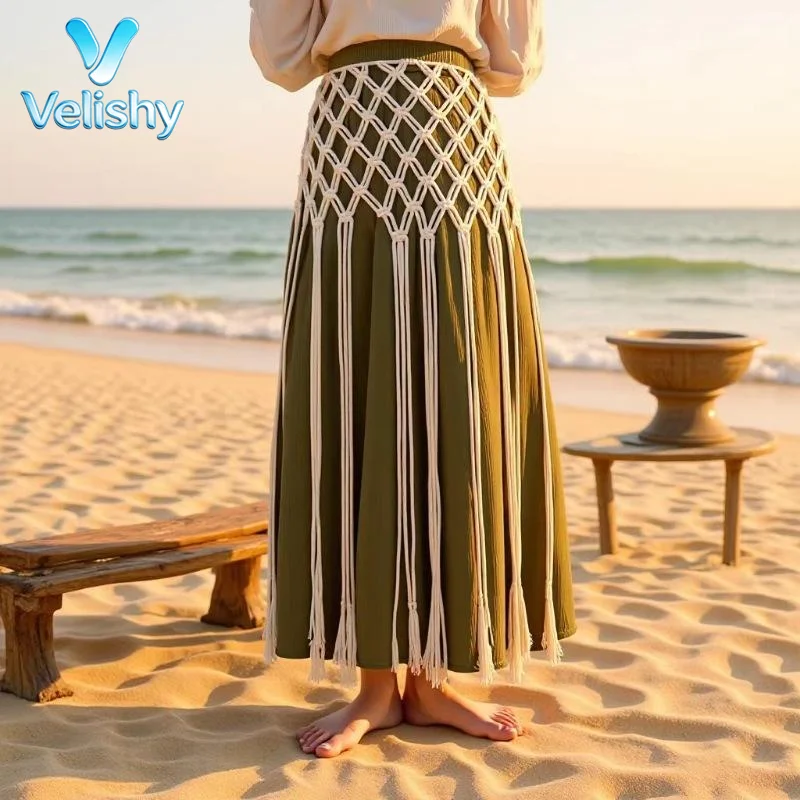 Netted Fringe Waistband Handwoven Bikini Cover Up Skirt Soulful Accessory