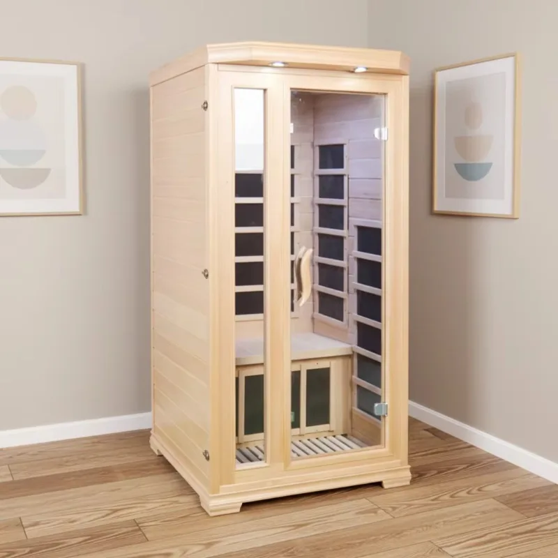 2026  0Wholesale Canadian Hemlock Wood 1 Person Far Infrared Sauna Room Home Sauna Wood Dry Red Light