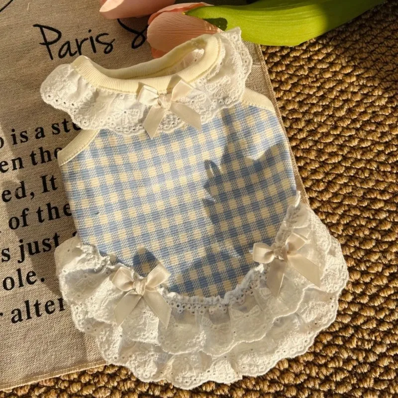 

Pet Thin Lace Dress Pretty Plaid Dog Suspenders Pet Dog Summer Lace Skirt Teddy Pomeranian Princess Skirt Puppy Cute Prom Dress