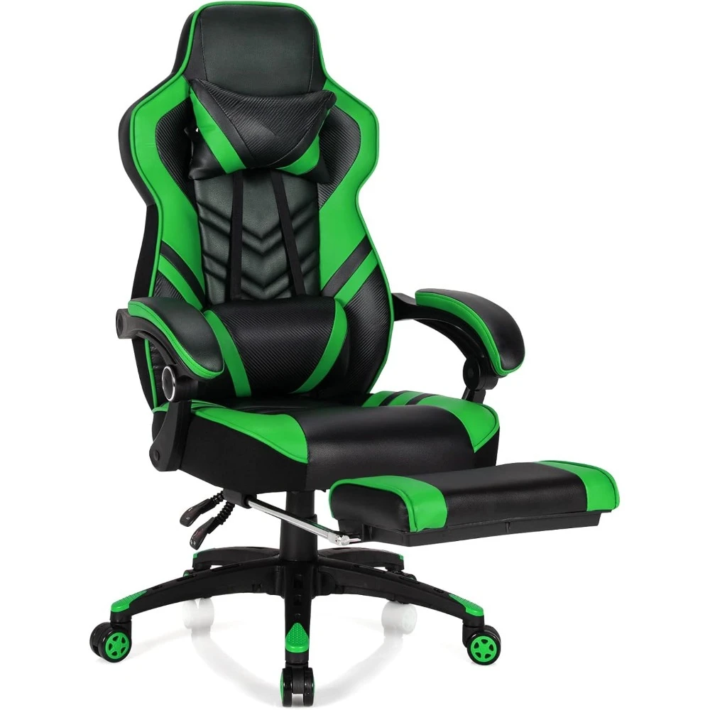 Ergonomic Gaming Chair with Retractable Footrest, Lumbar Support and Headrest. Racing Style High Back Reclining Gaming Chair