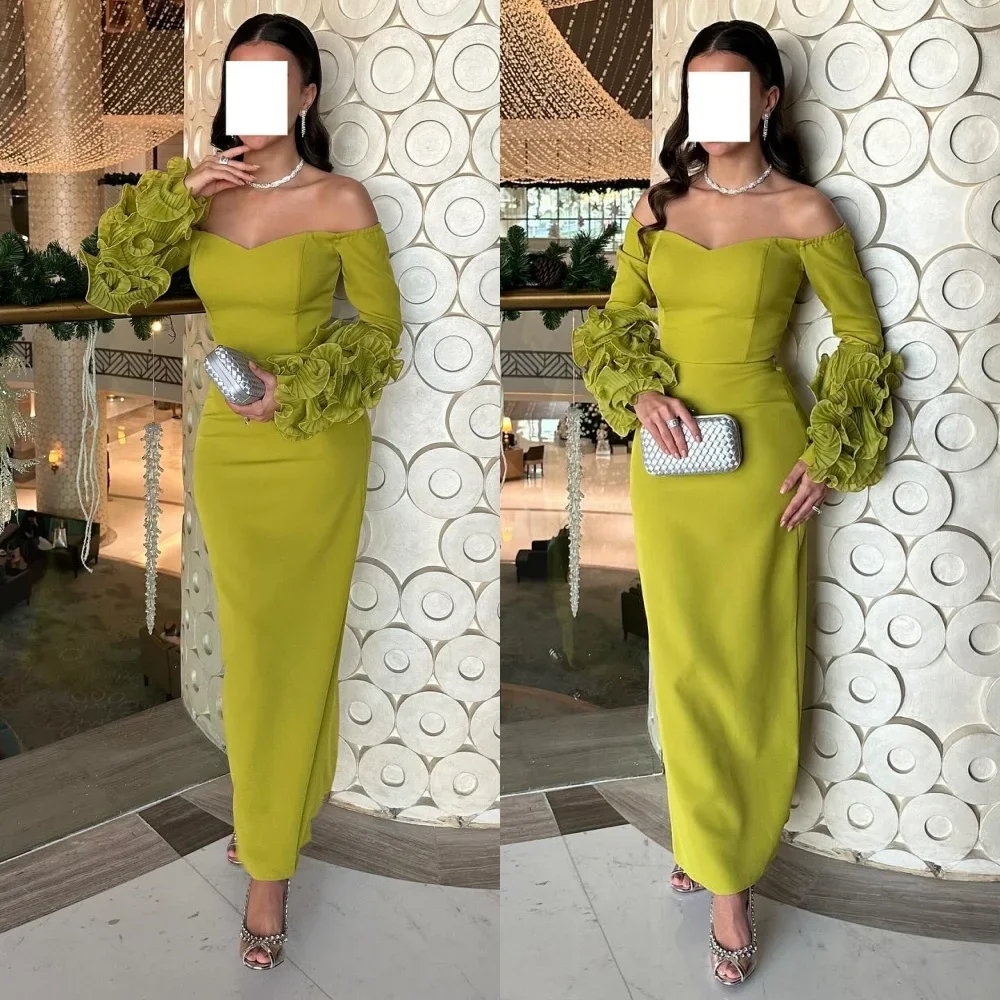 Customized Classic Retro Matching Jersey Ruched Column Boat Neck Midi Dresses Prom Dresses High Quality Simple Fashion Exquisite