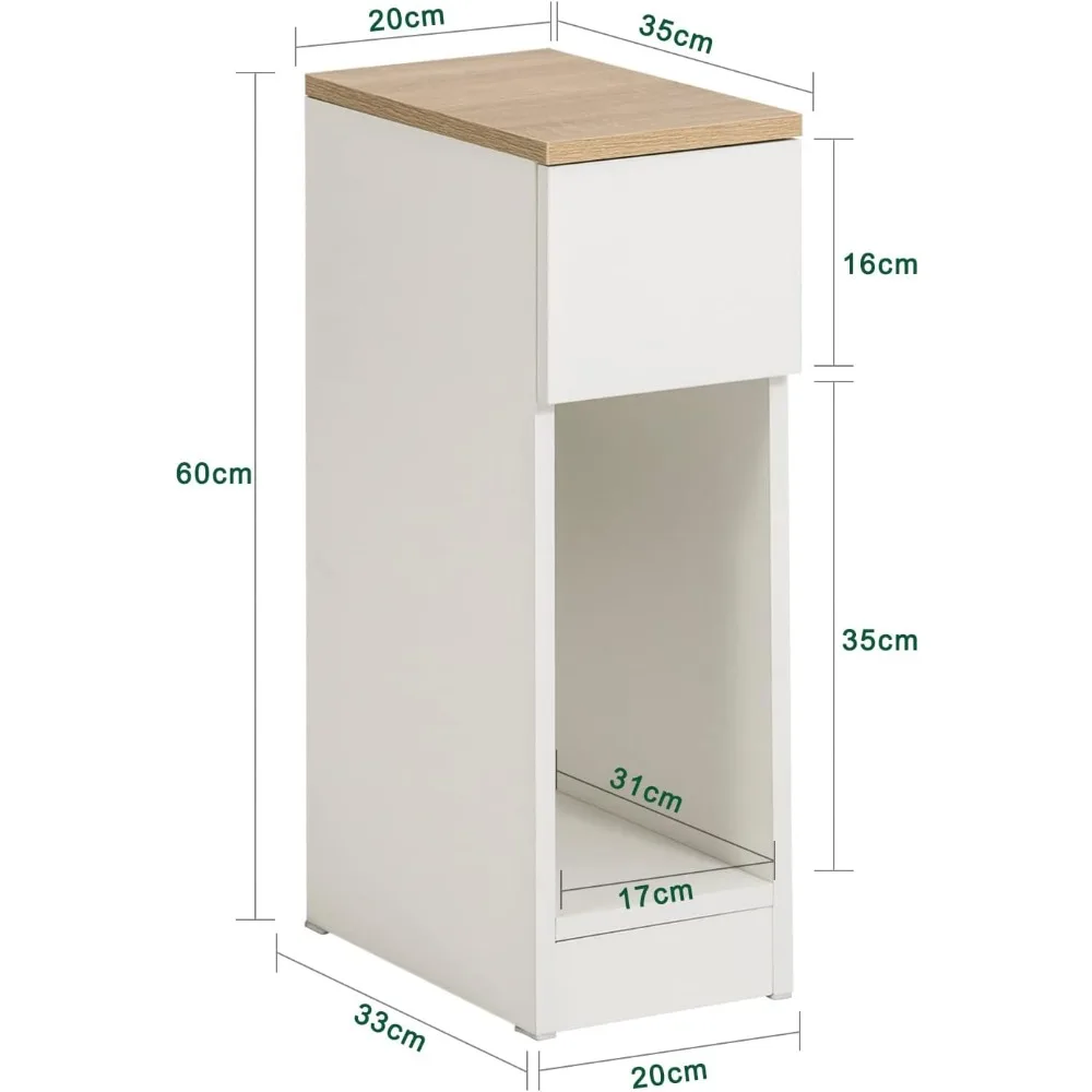 مجموعة 2 Mesita Noche Estrecha con cajón y Estante Mesa Auxiliar mesilla Noche para Dormitorio y Sala Estar Blanco Anc #3