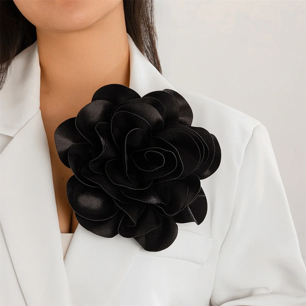 19cm Exaggerate Big Fabric Flower Brooch for Women 2024 Trendy Personality French Flower Brooch Handmade Pin Suit Jewelry