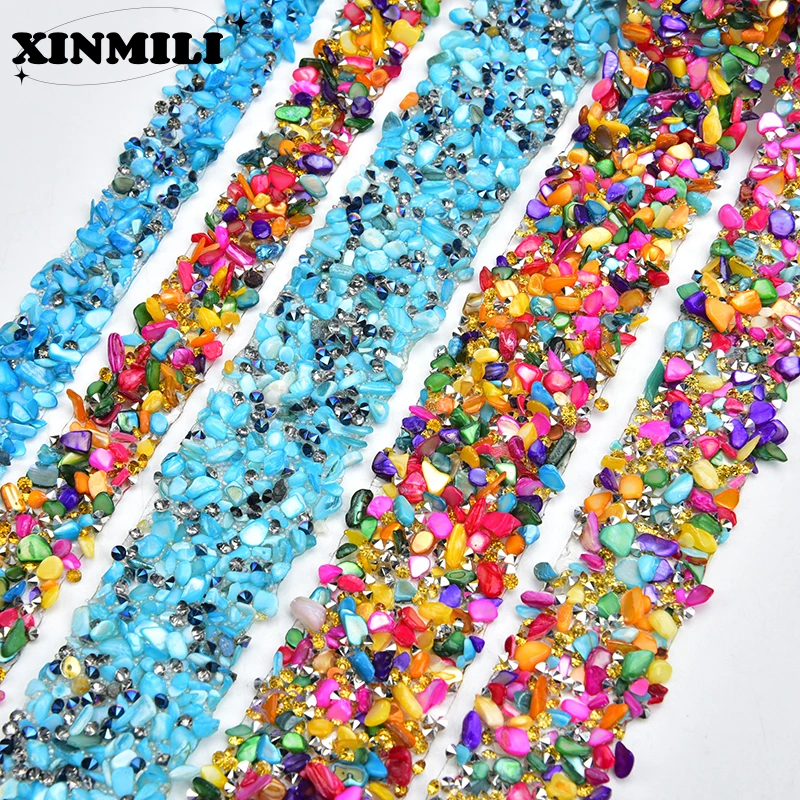 Mixed Colors Rhinestone Trim Hot Fix Crystal Stone Applique Tape Iron on Strass Ribbon for Clothes Shoes Wedding Dress Bags