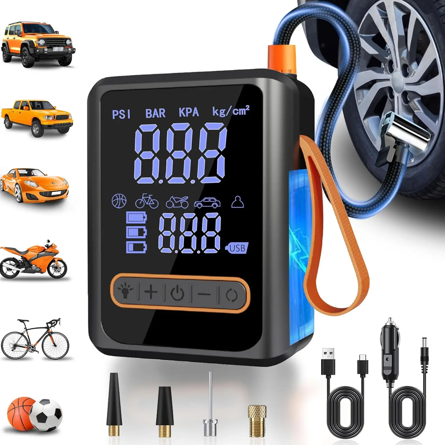 

Tire Inflator Portable Air Compressor,Heavy-Duty Dual-Cylinder Dual-Power Car Air Pump with Digital Pressure Gauge,LED Light