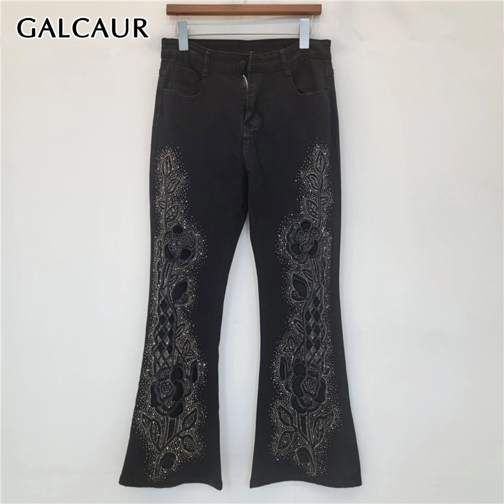 GALCAUR Solido Impiombato Scava Fuori Pantaloni Chic Femminili A Vita Alta Allentati Nozioni di Base Casual Pantaloni Flare da Donna Autunno Stile di Moda