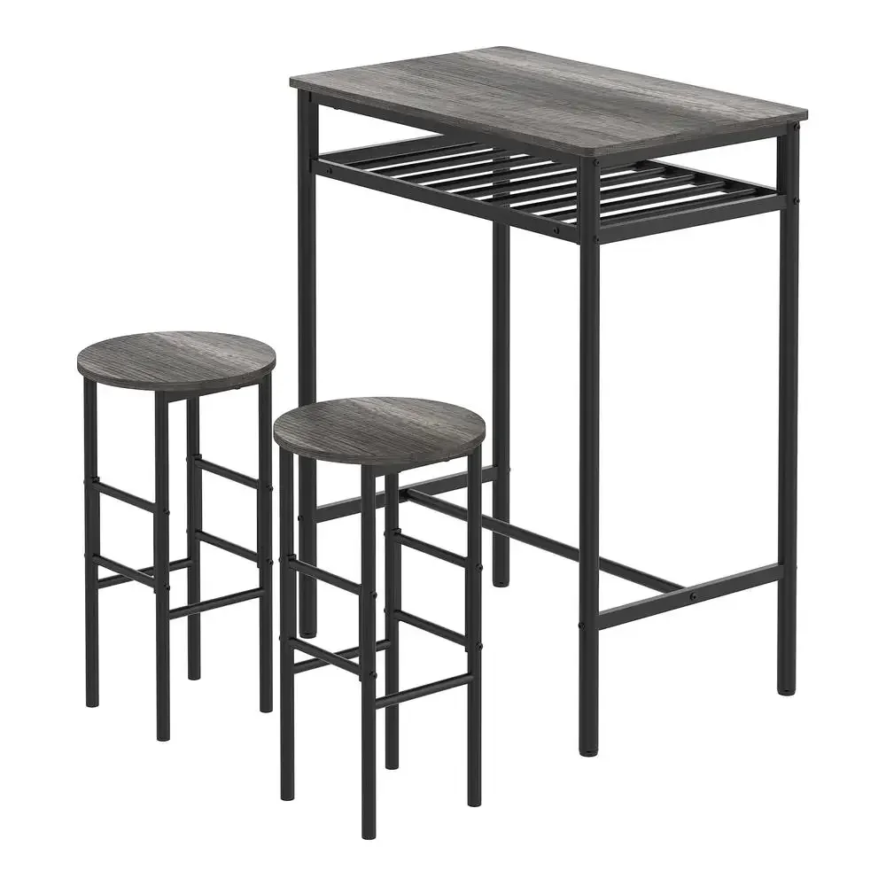 Juego de mesa de comedor de roble negro de 3 piezas, barra de madera de Metal, cocina superior alta, taburetes de altura para mostrador de Pub y Bistro, diseño Industrial moderno