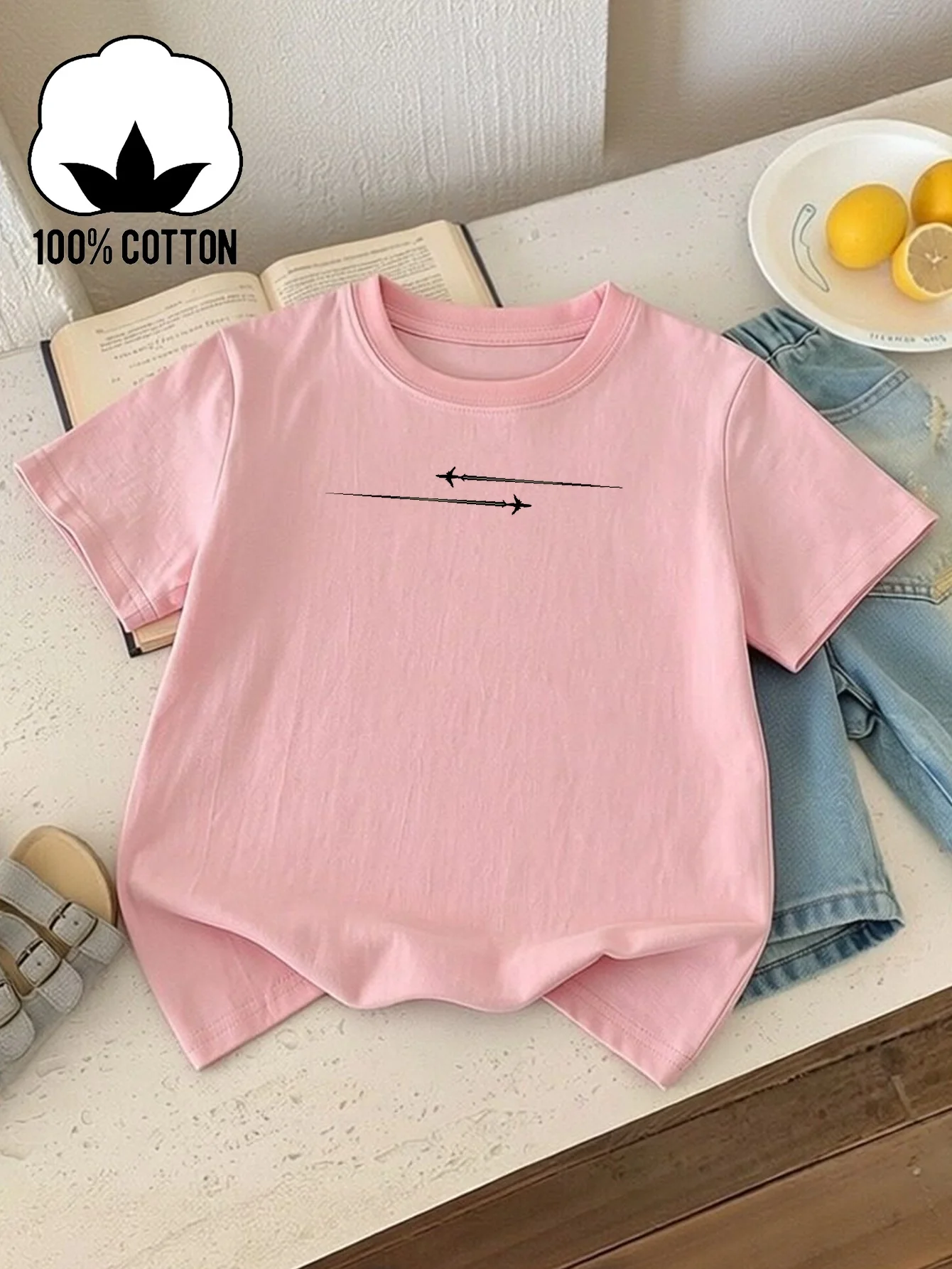 Children's Street Style Arrow Flying Pattern Printed Summer Street Round Neck Short Sleeve T-shirt Casual Soft and Comfortable