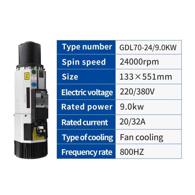 Hqd 9kw ISO30 Air-cooled Atc Spindle Motor CNC High Frequency Motor Spindle Automatic Tool Change + Bester 9.0KW Inverter Kit