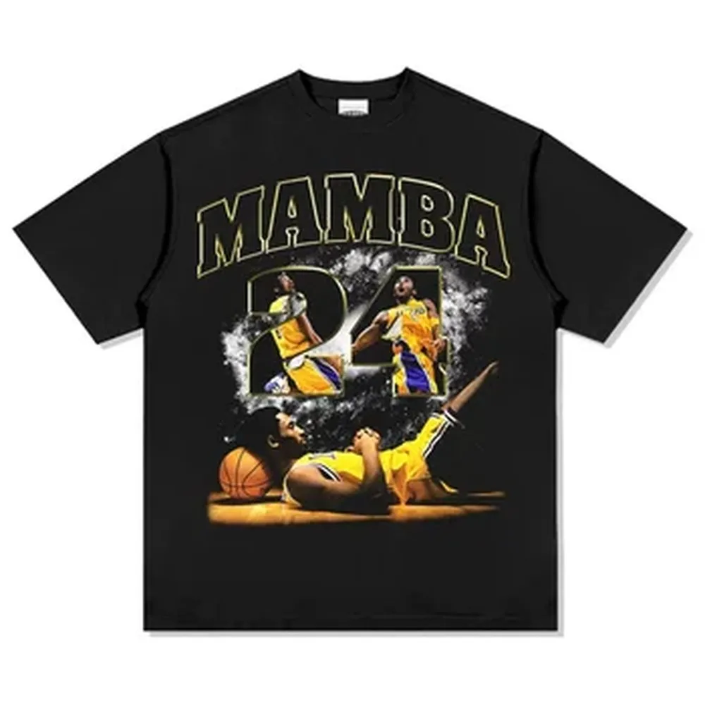 Retro Streetwear Kobe Basketball Star T-Shirt Unisex Soft Cotton Breathable Basketball Practice Casual Tee Oversized Fit