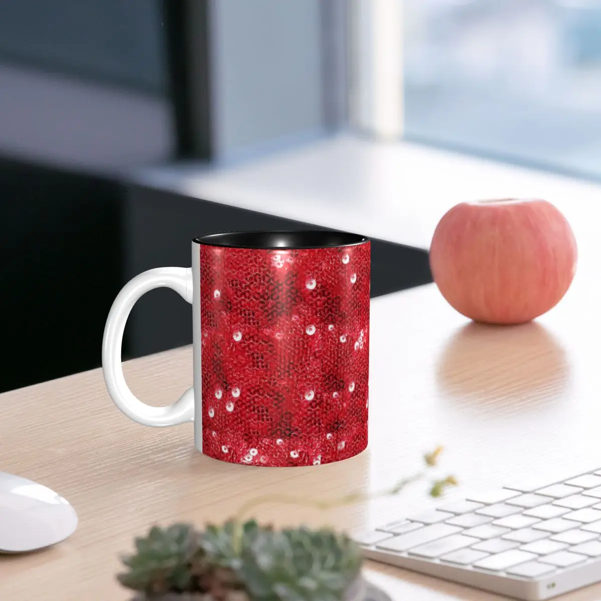 

Festive Red Sequins Mug Funny Ceramic Coffee Cups Tea Mugs Milk Cup Drinkware Gifts for Friends