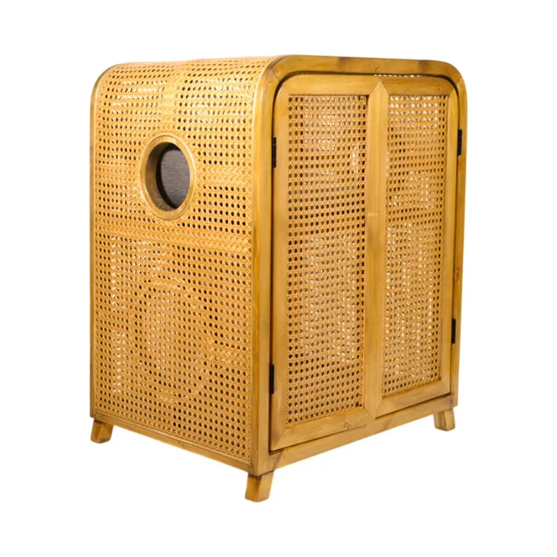 Double Layer Cat Nest, Solid Wood  Four Seasons Universal Semi-Enclosed C-Type Rattan Cat Nest Home Cat Villa  House
