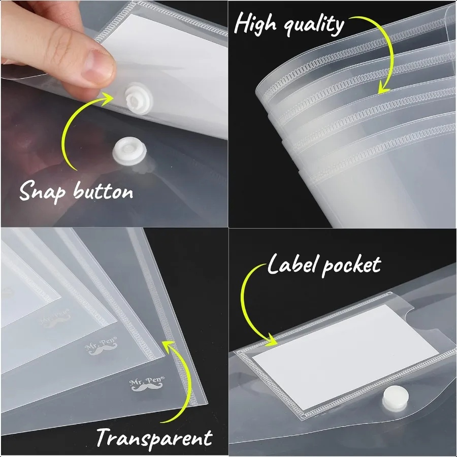 Clear Plastic Envelopes 4 Pack A4 Letter Size Plastic Envelopes with Snap Closure Poly Envelopes Clear Plastic Folders Plastic