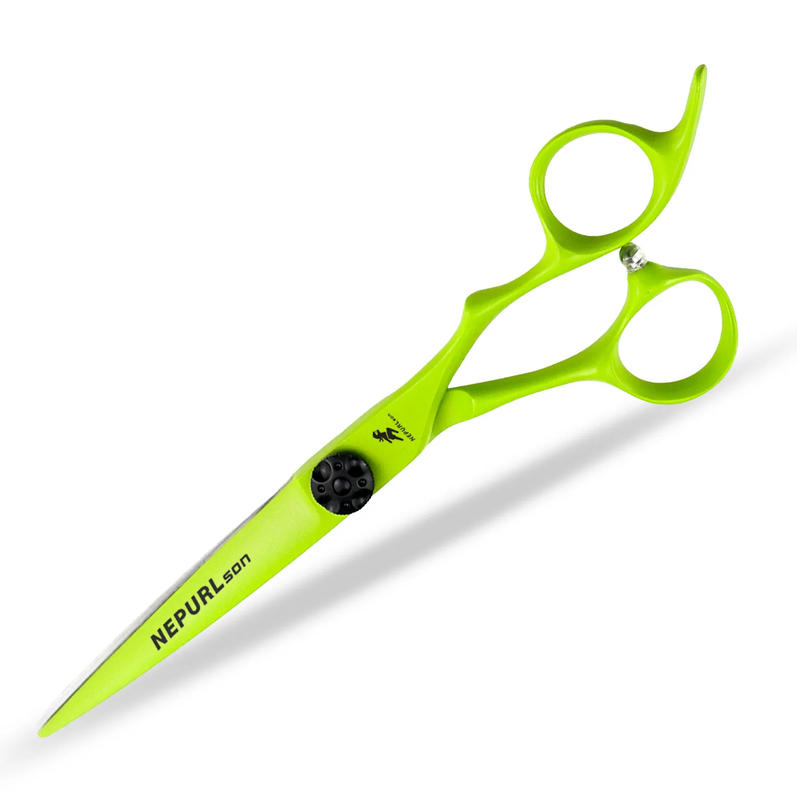 6.0-inch glossy green, high-grade VG10 steel hair clipper with straight blades and thinning function, suitable for hair salons