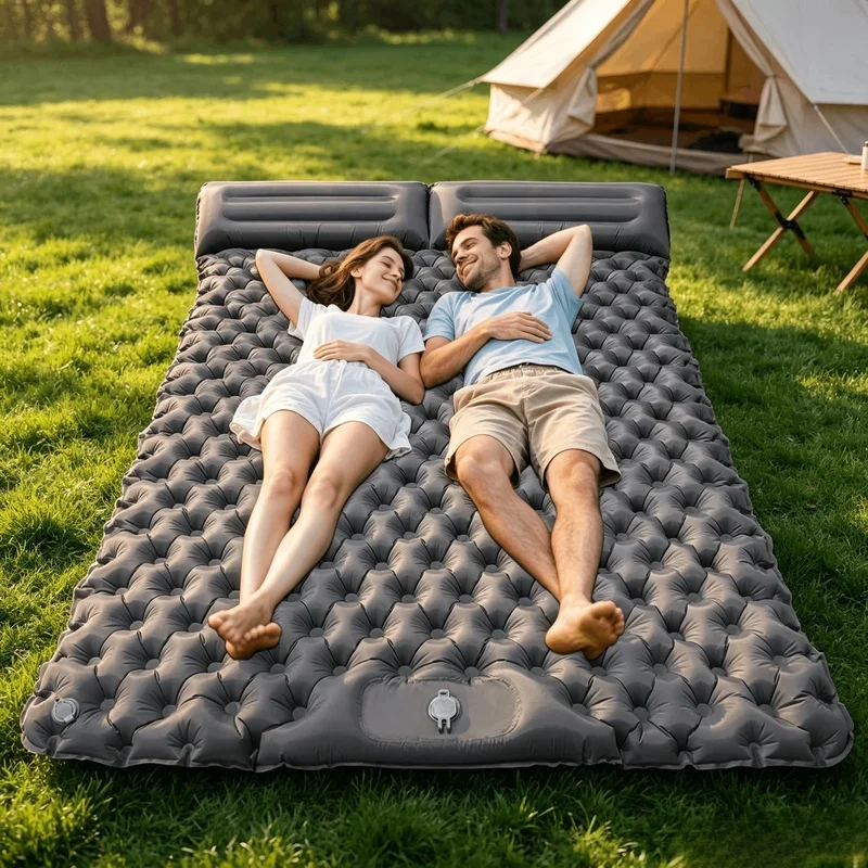 Outdoor Camping Double Inflatable Mattress Extra Wide Sleeping Pad Ultralight Folding Bed Sleeping Mat Car Travel Mat