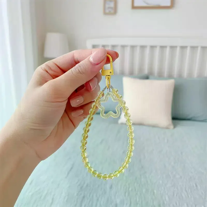Cute Pastel Phone Wrist Strap with Clear Star Charm, Aesthetic Handbag Decor & Jewelry Gift for Women & Girls