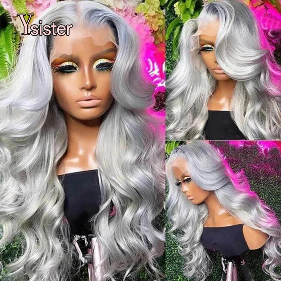

13x6 HD Lace Frontal Wig Preplucked 13x4 Colored Lace Front Human Hair Wigs For Women Grey Body Wave Human Hair Wigs 200 Density