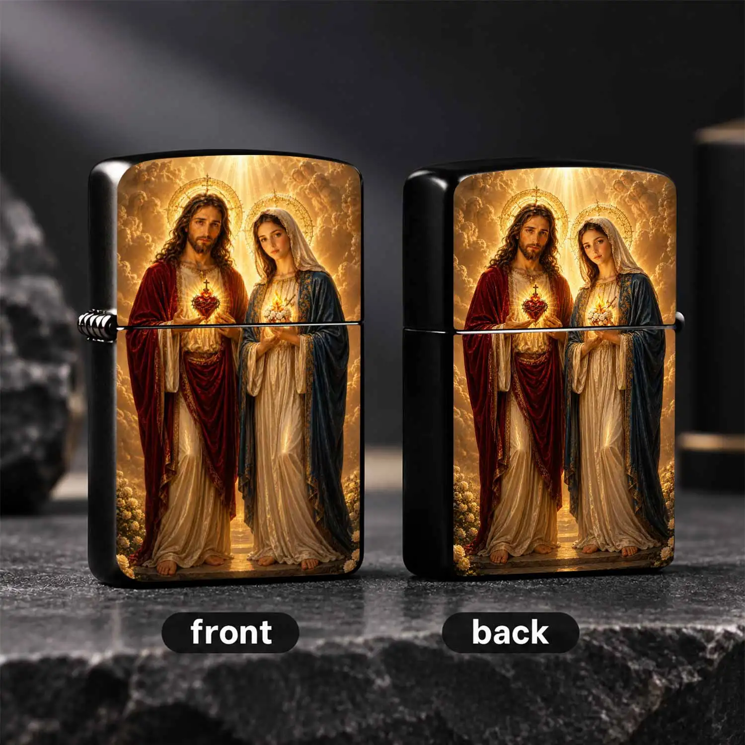 Religious Themed Windproof Lighter, Sacred Heart of Jesus and Virgin Mary Holy Image Printed Durable Inflatable Lighter, Exquisite Faith Related Collectible, Ideal Holiday Gift for Believers Family Friends, High Definition Clear Pattern,