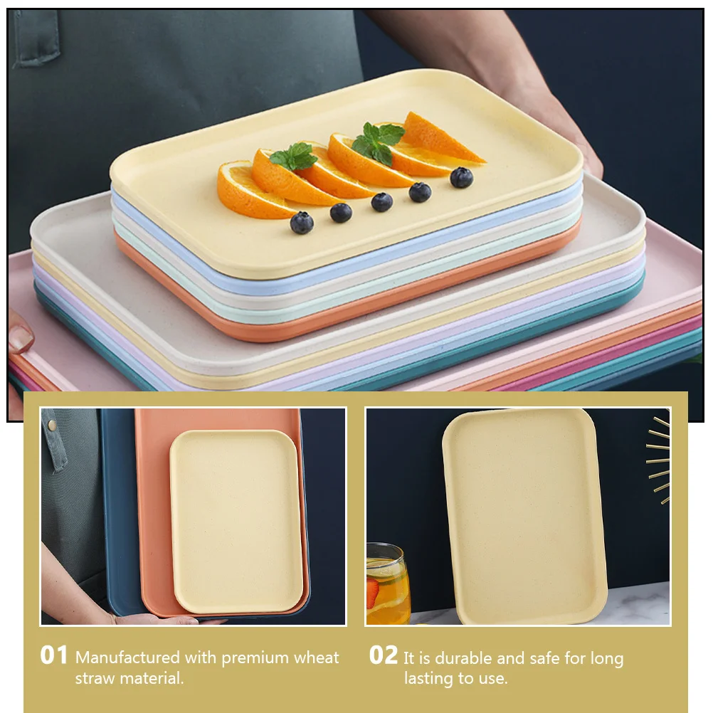 

3 Pcs Straw Tray Dinner Home Teaware Coffee Table Household Fruit Wheat Rectangular Desktop