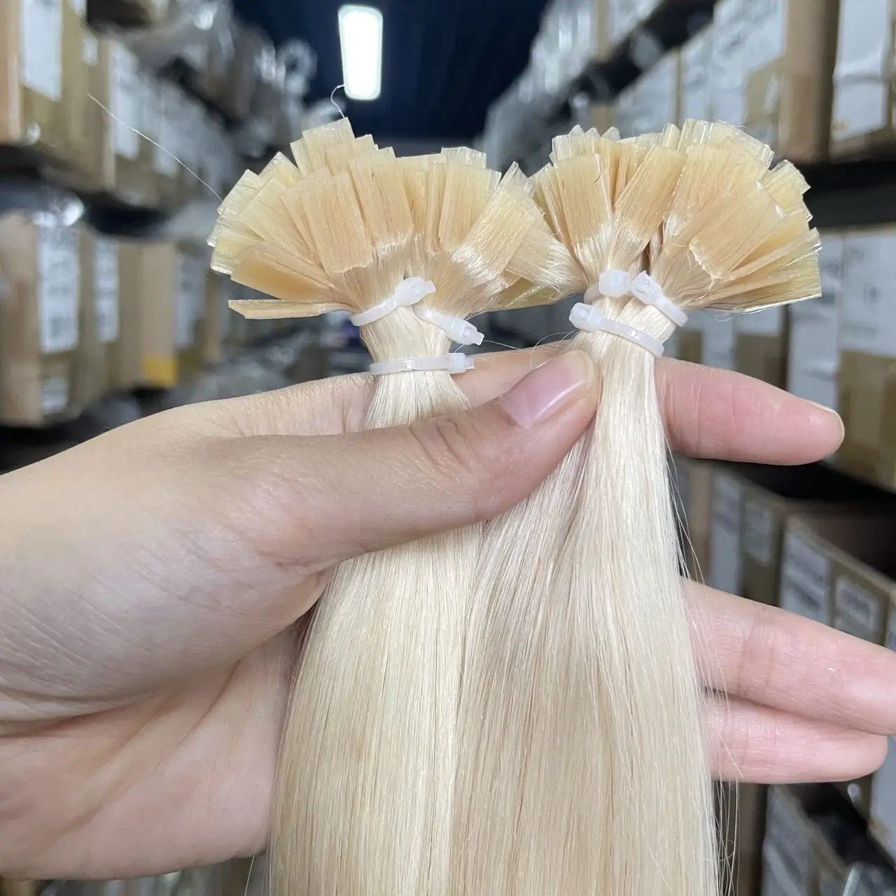 Blonde Human Hair Extensions Flat Tip Straight 12