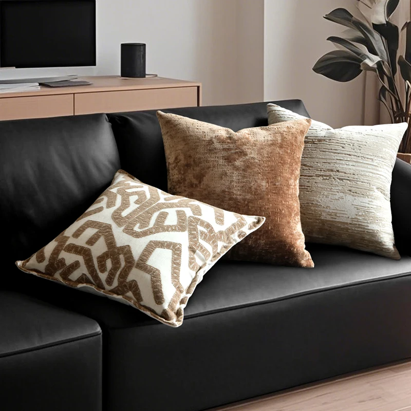 Brown Collection Pillows Luxury Texture Cushion Case Velvet Pile Cutting Jacquard Decorative Pillow Cover For Sofa Chair