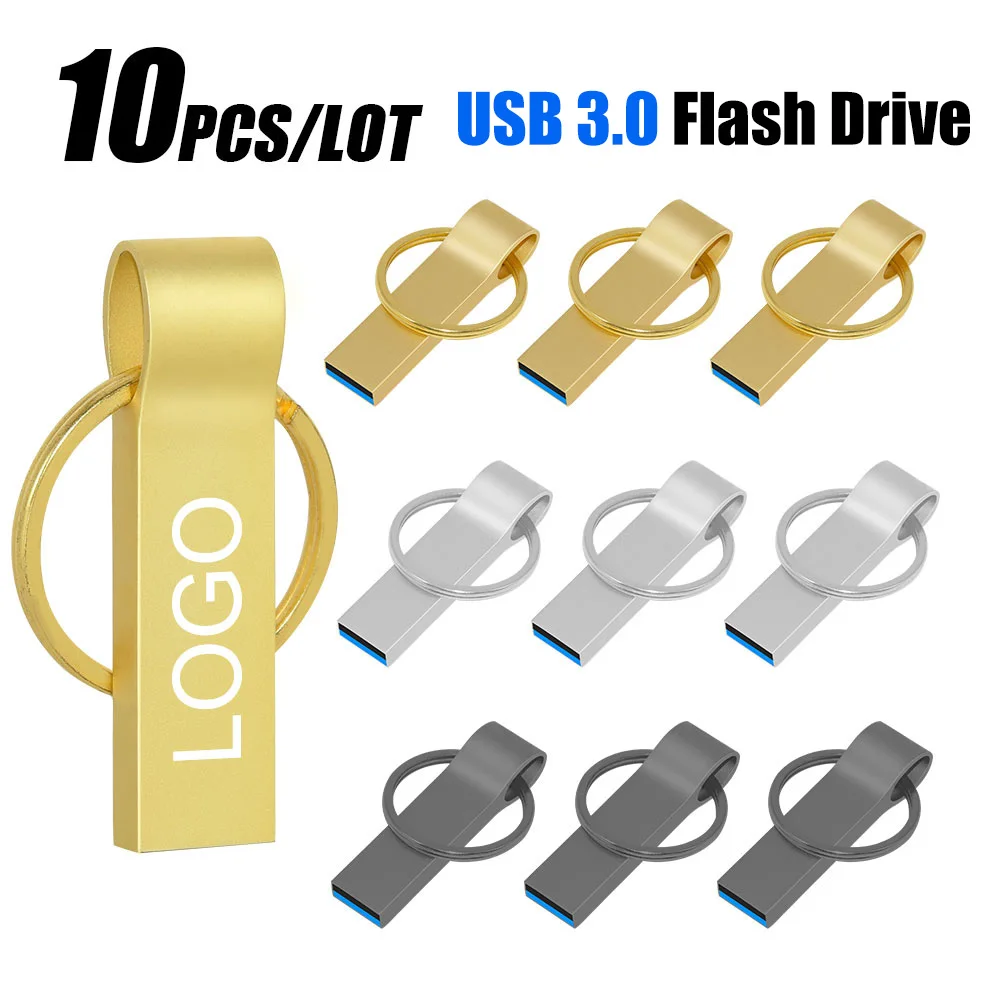 

10PCS High Speed Memoria Flash Drive 3.0 Pendrive 128GB 64GB Waterproof Pen Drive 16GB 8GB Flash Usb Metal Stick Key Custom Logo