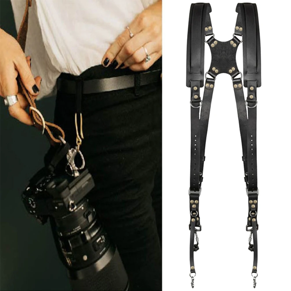 Double Shoulder Camera Strap Adjustable Leather Camera Shoulder Belt Portable Shoulder Harness Outdoor Photography Tools
