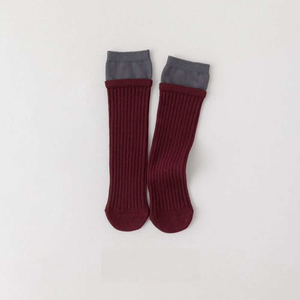 Chic Contrast Color Knee High Socks Ribbed Fake Two-Piece Long Socks Runway Style Ins Style Kids Socks For Girls