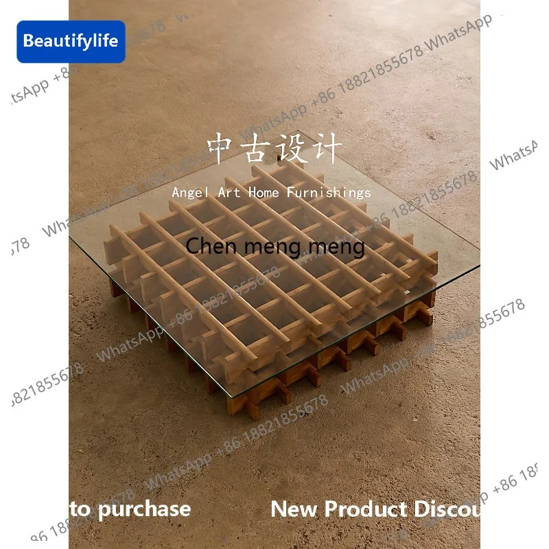M183 Medieval style designer square solid wood coffee table creative French retro style living room