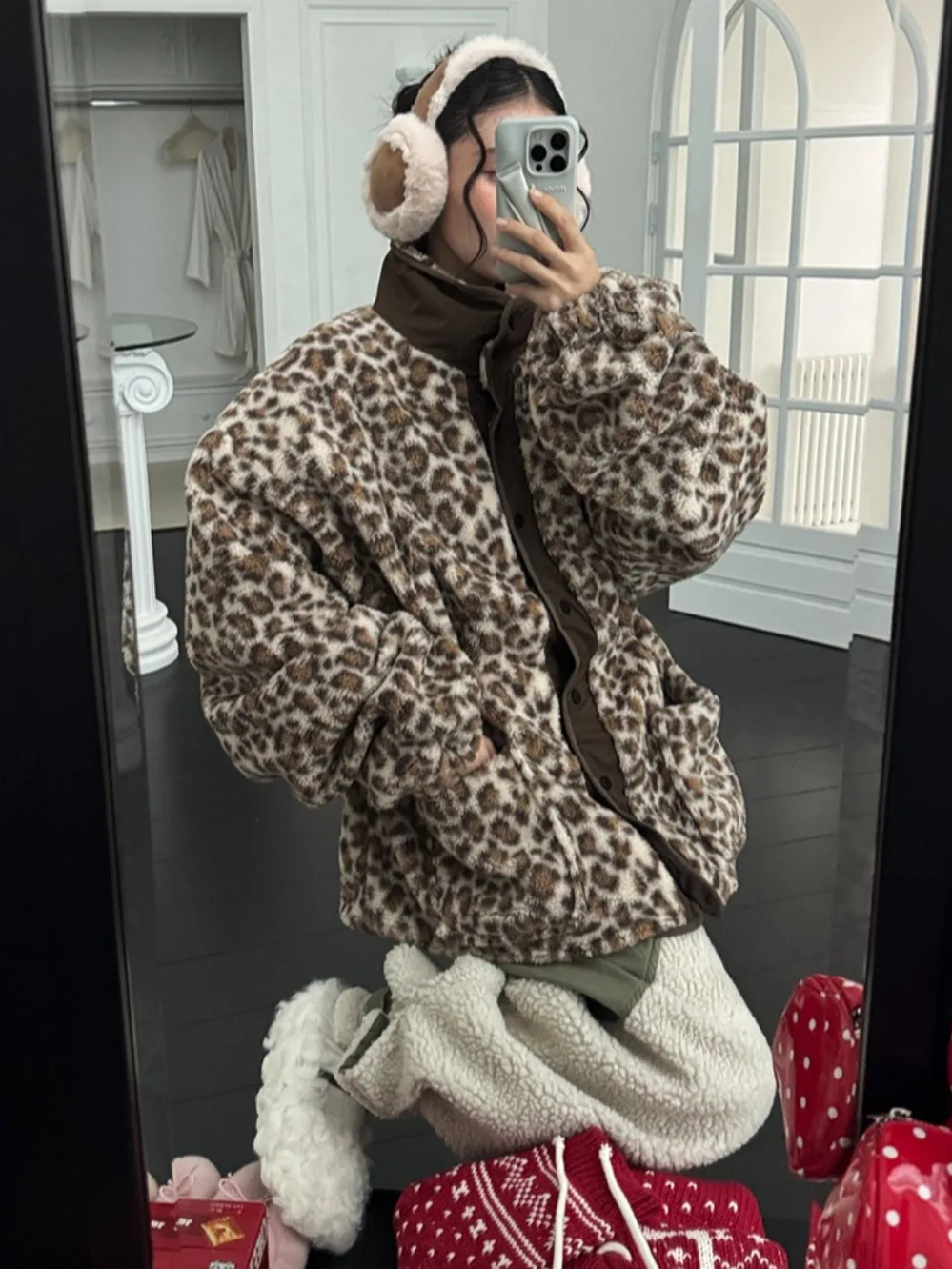 

Ele леопардовый принт Plu Jaet женское хлопковое пальто с воротником-стойкой на одной пуговице и отложным воротником на шнурке на раннюю осень