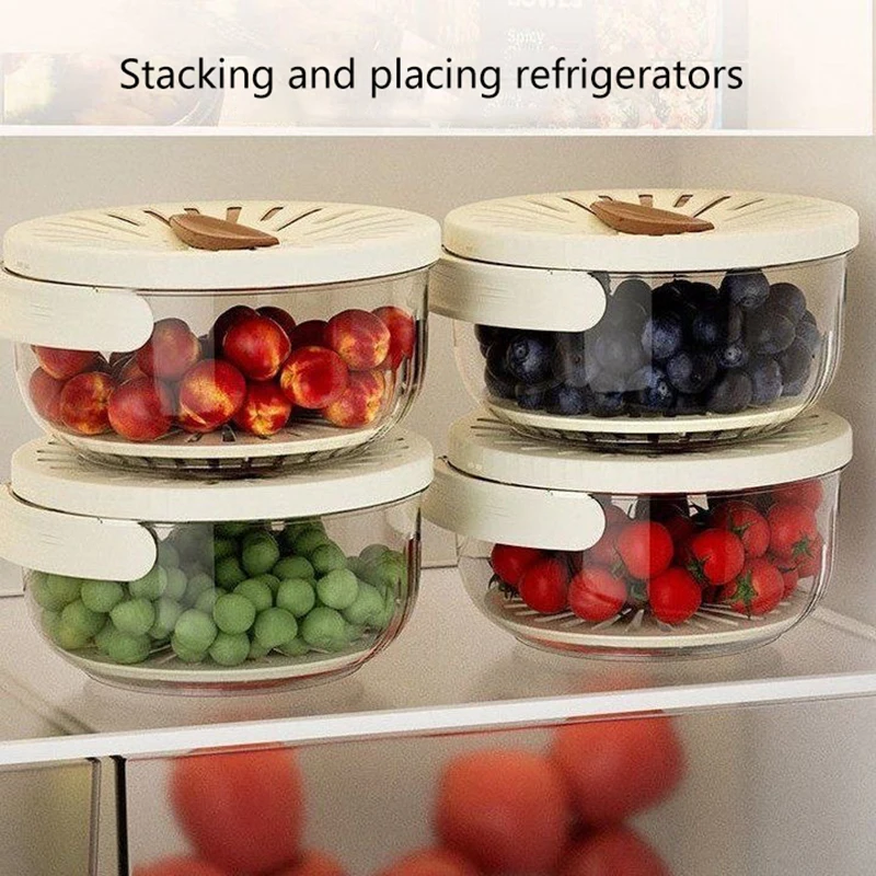 Drain Basket With Lid Fruit Washing Drain Basket With Foldable Handle Refrigerator Storage Bowl Home Kitchen Organizer