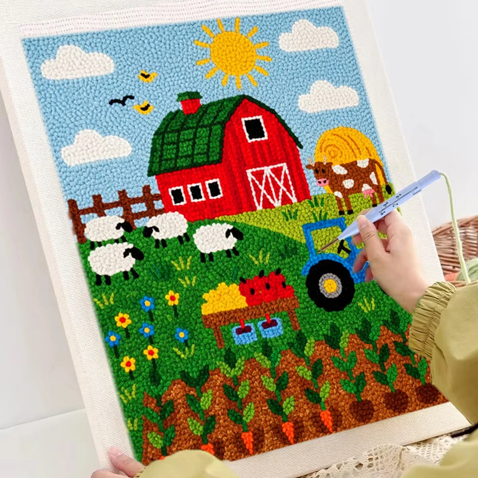 

Cute Farm Punch Needle Kit for Beginners Adult Kids DIY Kit Sewing embroidery Frame Set Cross Stitch Diy Crafts 25x30cm ﻿