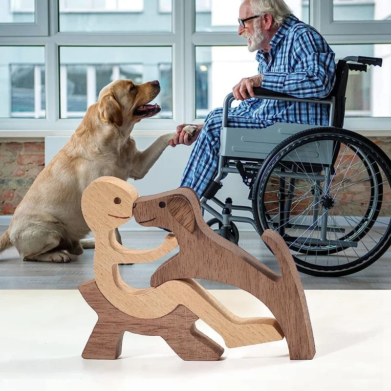 Statue en bois faite à la main, ornements de sculpture en bois de chiot, petite figurine artisanale en bois pour la maison, le bureau, le salon, facile à utiliser