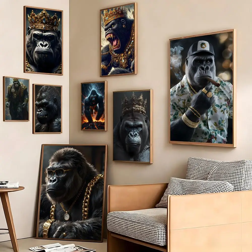 Anime Bad King Gorilla Monkey Poster Pegatina artistica HD autoadhesiva impermeable para salon dormitorio