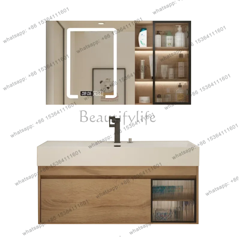 Rock slab seamless integrated ceramic basin bathroom cabinet combined toilet washstand log bathroom cabinet